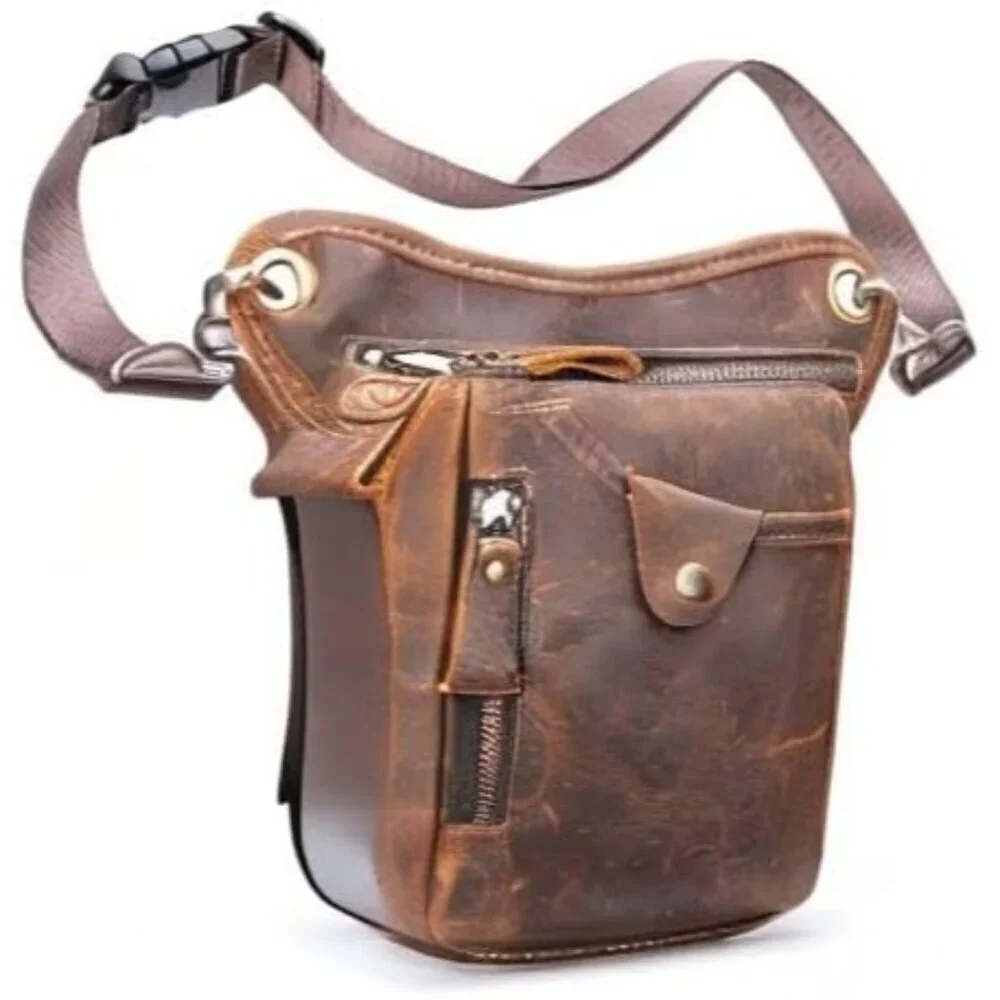 💫 Men Brown Leather Waist Pack Genuine Belt Multi-Purpose MotorcycleBike Hiking